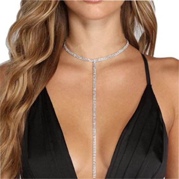 Jewelry - Double Row Crystal Tassel Choker Necklace